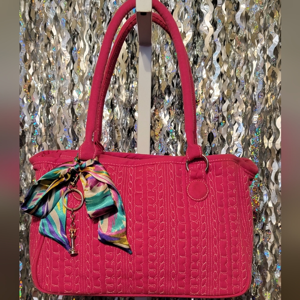 #555-Chic Hot Pink Cool Stitching Sautchal w Twirley/bag charm - Picture 2 of 14